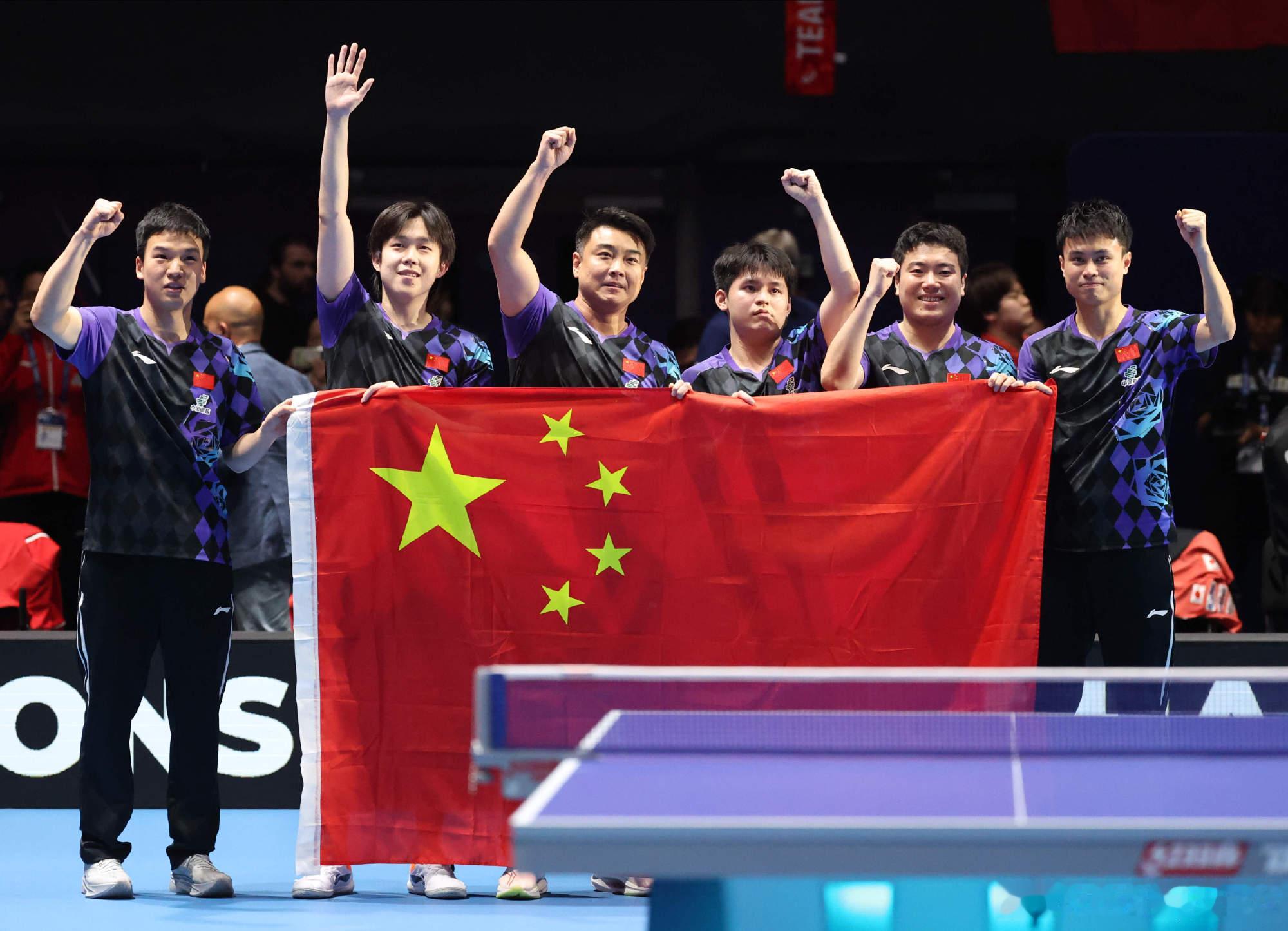伦敦世乒赛团体赛男团冠军🏆中国队（王楚钦、林诗栋、梁靖崑、周启豪、向...