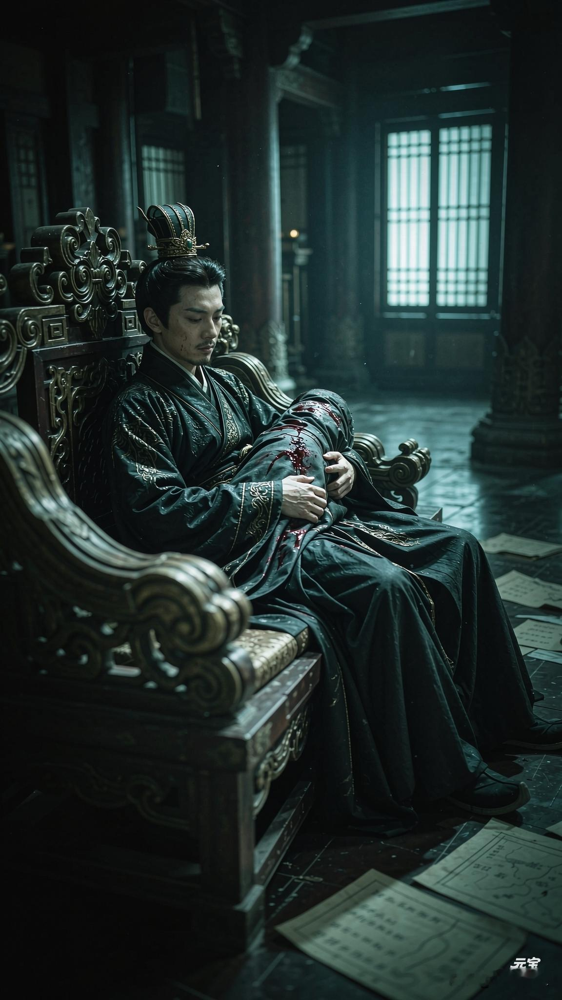 群魔乱舞
---五代十国的皇帝们
《第2集：72小时皇帝体验卡》

（开场：竖屏，黑底红字闪烁——“朱友珪·在位72小时”）

🎬 镜头1：含元殿·黎明
（俯拍：朱友珪瘫坐龙椅，怀里还抱着昭宗的首级，血已冻成黑冰）
旁白（沙哑男声）：
“开平元年正月，朱友珪坐上了他爹的龙椅。但他忘了——这把椅子，是