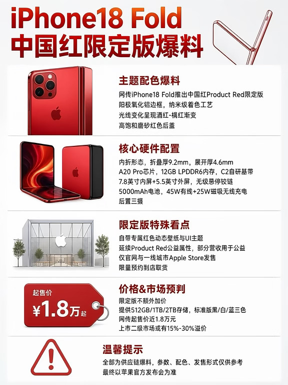 苹果接地气！iPhone18 Fold 推出中国红配色
