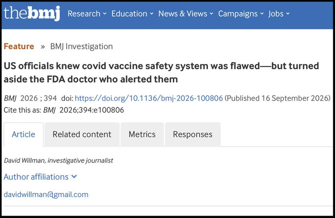 《英国医学杂志》（The BMJ），世界上顶尖的医学期刊之一，发表了Willman的一篇报告，解释称美国卫生官员部署了一个有缺陷的数据挖掘算法来追踪mRNA新冠疫苗的安全性，无视了关于其失败的内部警告，并边缘化了试图修复它的科学家。令人难以置信的是，辉瑞和现代疫苗通常被用作彼此的背景基线，因此如果 ​