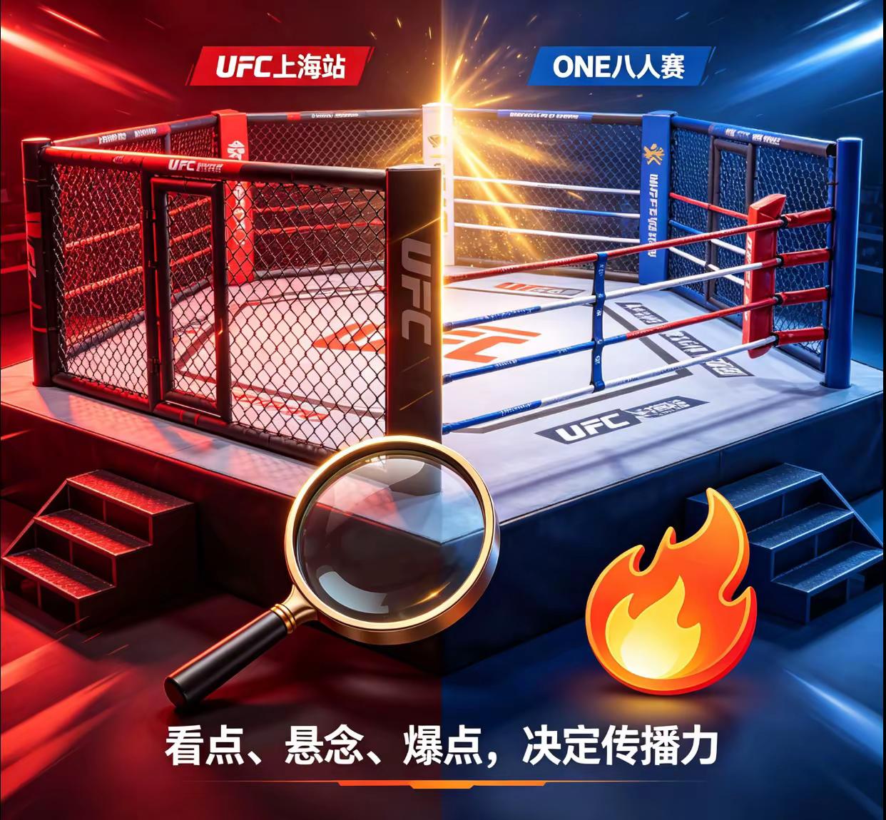 UFC上海比赛热度，还不如ONE八人赛？同样是重磅格斗赛事，不少拳迷发出感慨，UFC上海站网络讨论热度，似乎不及ONE踢拳八人半决赛。一边是顶级MMA巨头回归内地，一边是踢拳黄金级别死亡分组，两者舆论呈现出截然不同的局面。UFC上海站仅有宋亚东对阵乌马尔这一场头条撑场面，副赛阵容看点有限，大部分话题