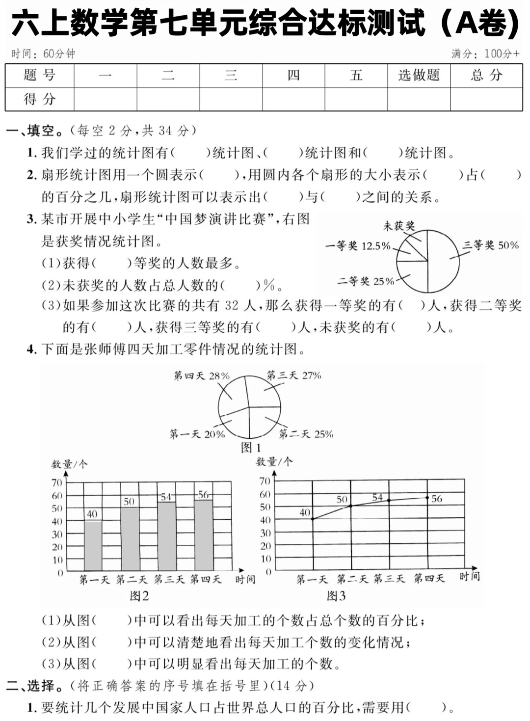 黄冈六上数学第七单元综合达标测试（A卷)‼️