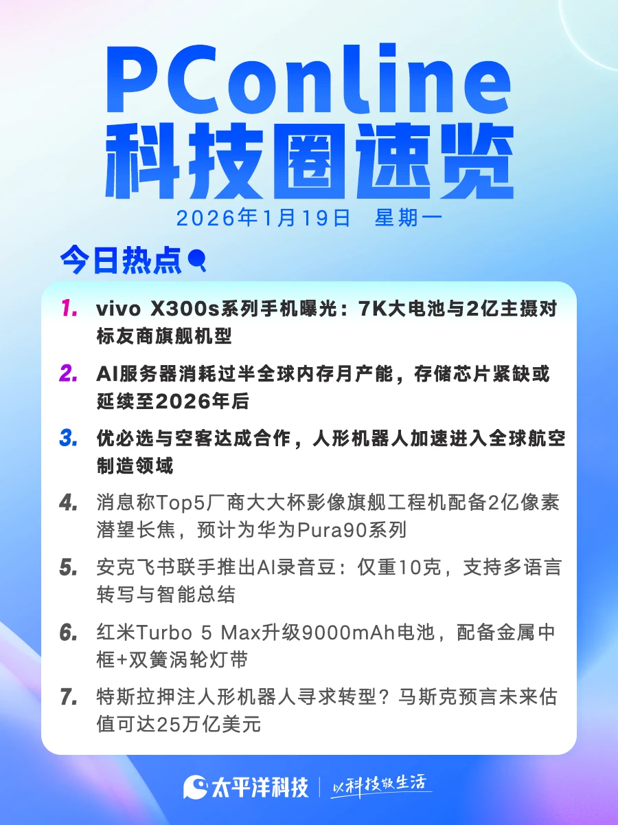 2026年1月19日科技圈速览！