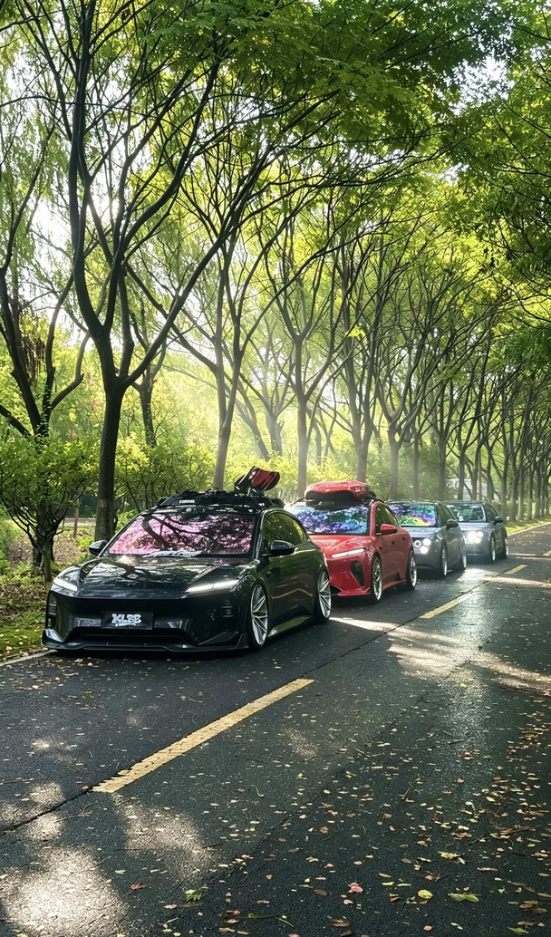 氛围感拉满的树荫车阵！