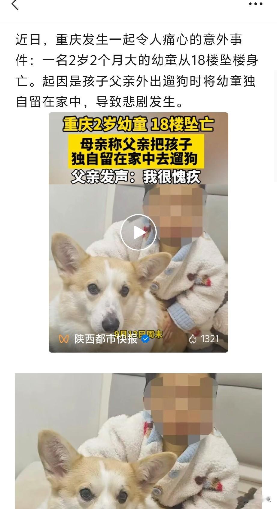 重庆这个爸爸心太大。他让2岁宝宝独自就在家里，自己出门遛狗。
返回家中以后，才发现2岁的宝宝已经从18楼坠下。
这到底是怎样的父亲，他竟然心大到让这么小的宝宝，独自留守在家中？
这个父亲说，他不是故意的，愿意承担责任。高空坠娃