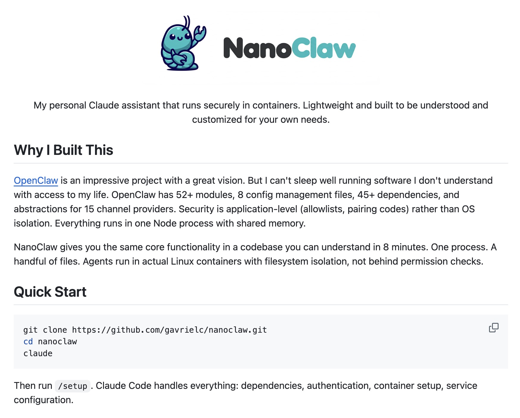 【NanoClaw：当你无法安心运行自己不理解的软件】  最近发现一个...