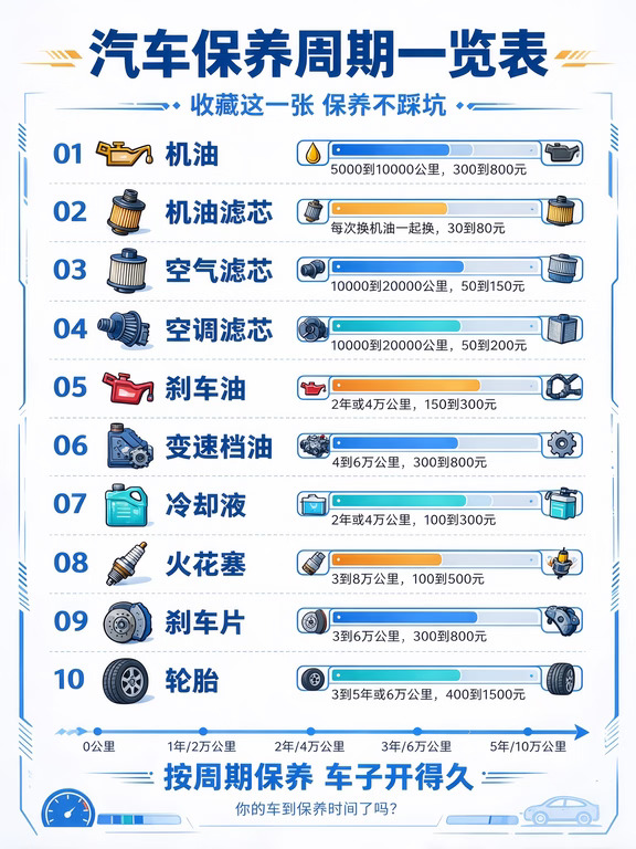 汽车保养周期一览表，收藏不踩坑