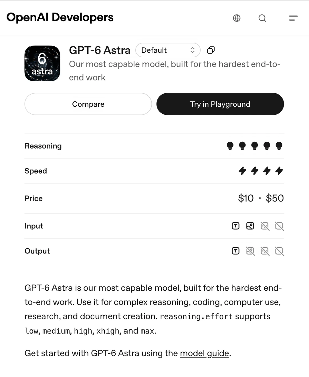 GPT-6 Astra有API了