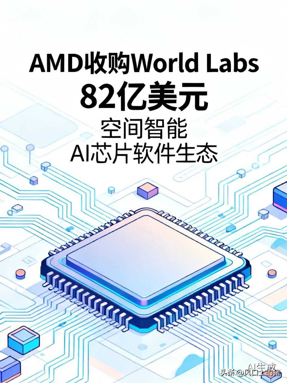 82亿美元，AMD把World Labs买了。这价格什么概念？相当于AMD一个季度的研发预算。World Labs是李飞飞创办的，做空间智能的，简单说就是让AI理解三维世界。AMD买它，明显不是冲着游戏显卡去的。

现在所有做AI芯片的公司都在补软件生态的课。英伟达的CUDA护城河深不见底，AMD的