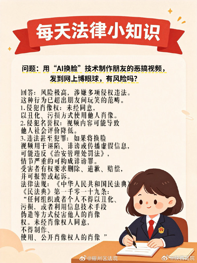 #陕法微课堂#  用“AI换脸”技术制作朋友的恶搞视频，发到网上博眼球，有风险吗？ ​​​铜川市#观案知法# ​