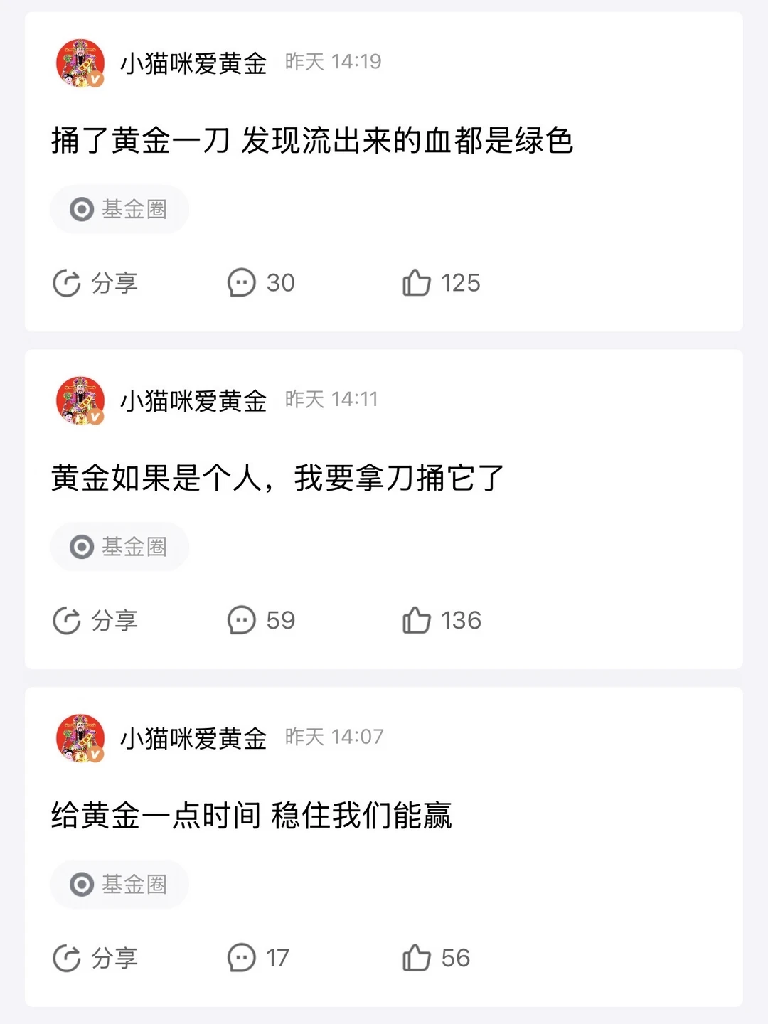 我对黄金的心情如图