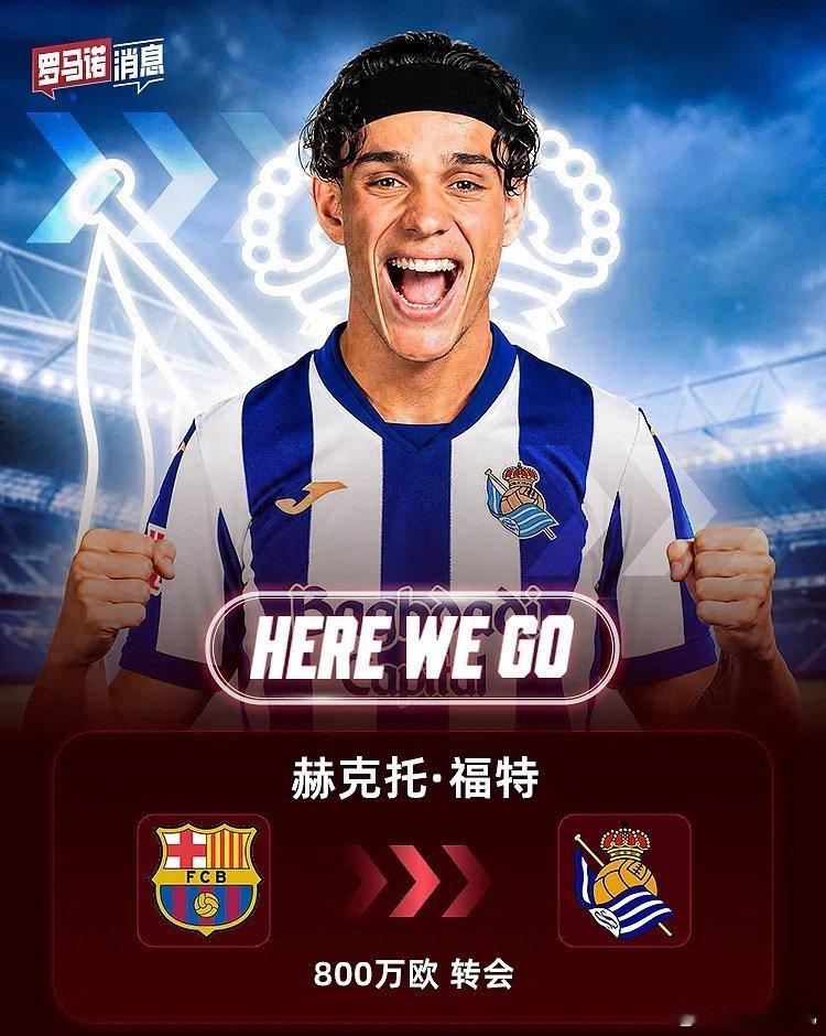 8月26日讯 Here we go！罗马诺表示，巴萨后卫福特将加盟皇家社会，转会费800万欧，巴萨有50%二转分成和2000万欧回购条款，福特已同意加盟皇家社会。

据此前报道，多特蒙德也有意福特并接近签下，但最终皇家社会赢下了这场转会争夺战。

福特现年20岁，场上司职右后卫，上赛季为巴萨外租至埃尔切效力， ​