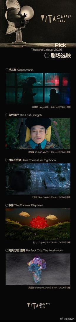 #完美之城:蘑菇# 入围2026 VITA Shorts，将在10月中在凯迪拉克·上海音乐厅放映，上海的朋友们快来看，VITA Shorts这次排片相当好 ​