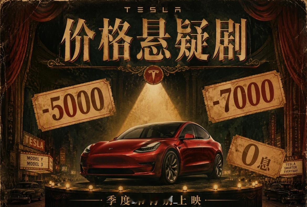 特斯拉这价格，真是比电视剧剧情还反转。

前脚刚说优惠一万，后脚就缩到七千，还非得赶在季度末这波节点上。Model 3和Model Y轮流上阵，尾款立减、五年零息、送车漆，花样多得让人眼花。

看这架势，不像是在卖车，倒像是在演一出“价格悬疑剧”。车主们刚提完车心里还在打鼓，等等党们则拿着计算器蹲 ​