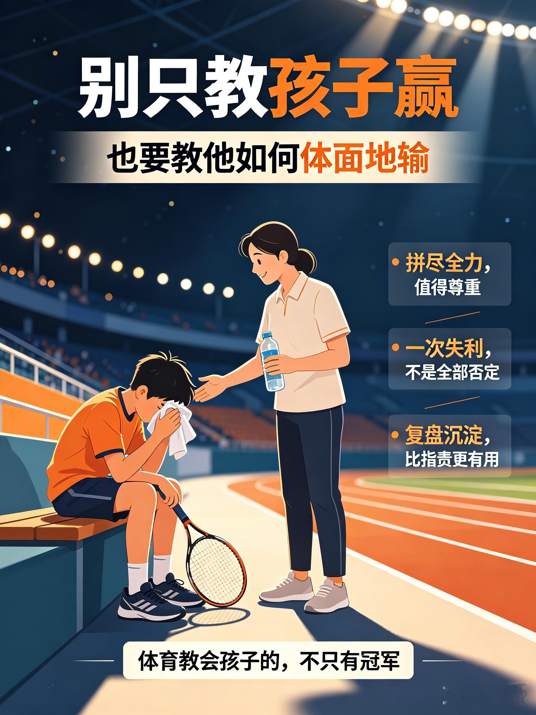 【输赢都是成长课，借亚运教孩子读懂得失】亚运赛场，有欢呼也有遗憾。作为家长，比起只带着孩子追冠军，胜负交织的赛场，是最好的现实德育课堂。一、向往胜利，但别把胜利当成唯一标准我们都期待站上领奖台的荣光。但要告诉孩子，努力拼搏的过程，本身就有价值。不是只有拿第一，才算优秀。二、接纳失败，是孩子的必修课输了可以难过、遗憾，情绪值得被允许。但不要因为一次失利，就全盘否定所有付出。就像孩子考试、竞赛失手，失败不是定论，只是一次复盘的机会。三、体育最终教会孩子格局与韧性体育的意义，从来不止金牌。是日复一日的坚持，落后不躺平的韧劲，赢而不骄、败而不躁的心胸。赛场短短片刻，藏着受用一生的道理。每一个敢于上场的运动员，都值得尊重✨家庭教育 朗爸潘小强朗爸潘小强育儿手记中国代表团已就位中国男篮被批无血性2026亚运会今天开幕王楚钦孙颖莎亚运首轮轮空一人一句为亚运健儿加油杨鸣说中国篮球这一刻是黑暗的