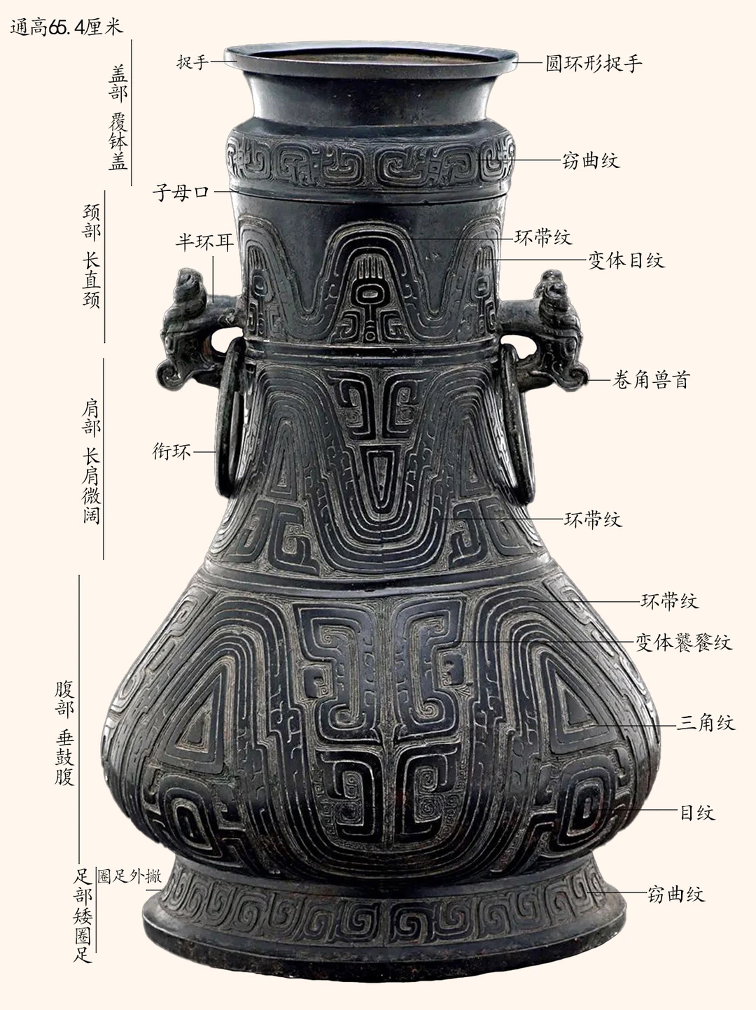 西周中期环带纹壶（三年兴壶）周原博物院藏