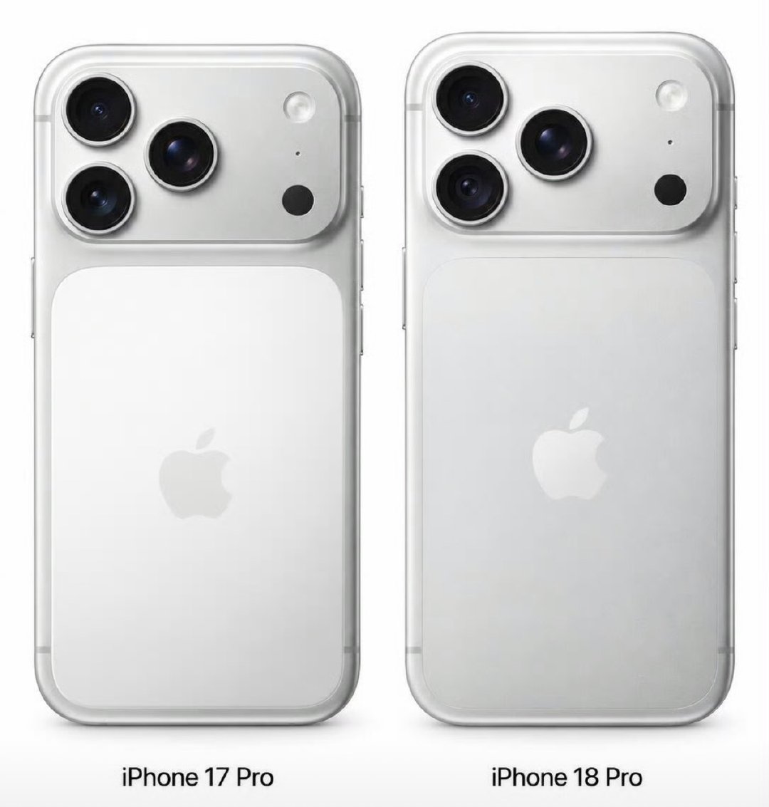 其实 iPhone17 Pro 和 iPhone18 Pro 的外观几乎是没变的，就是银色后面的背板那里的颜色区别，但是不注意或者带上壳还是看不出的，所以还是买其他颜色的吧[喵喵]

#iPhone17Pro和18Pro外观对比# ​