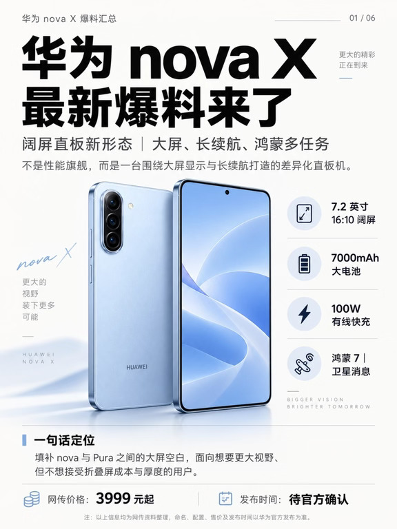 华为nova X曝光❗这块16:10大屏才是重点