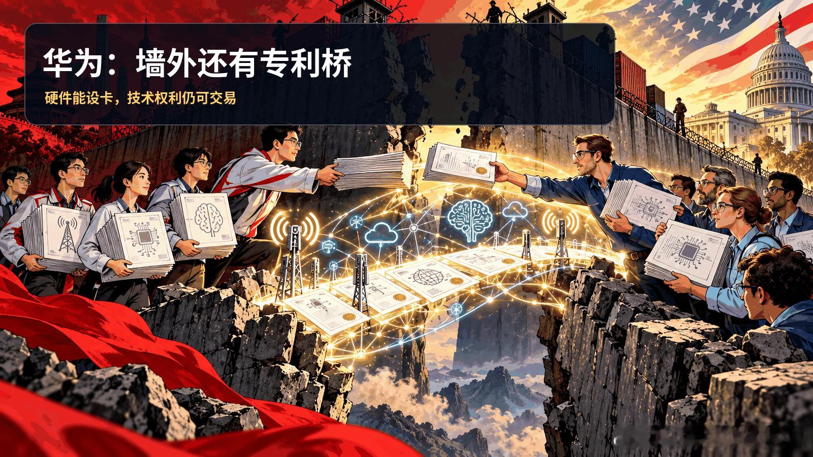 华为：墙外还有专利桥

一边是高墙铁门，一边是专利合同。10月5日，华为与高通宣布多年期广泛专利许可：覆盖5G、计算、AI和网络，高通还将购买部分华为美国专利。芯片可以设卡，技术权利却推着小车，从法律正门穿了过去。

这不是“封锁失效”，更不是两家公司突然握手言和。美国自2019年以来的限制仍 ​