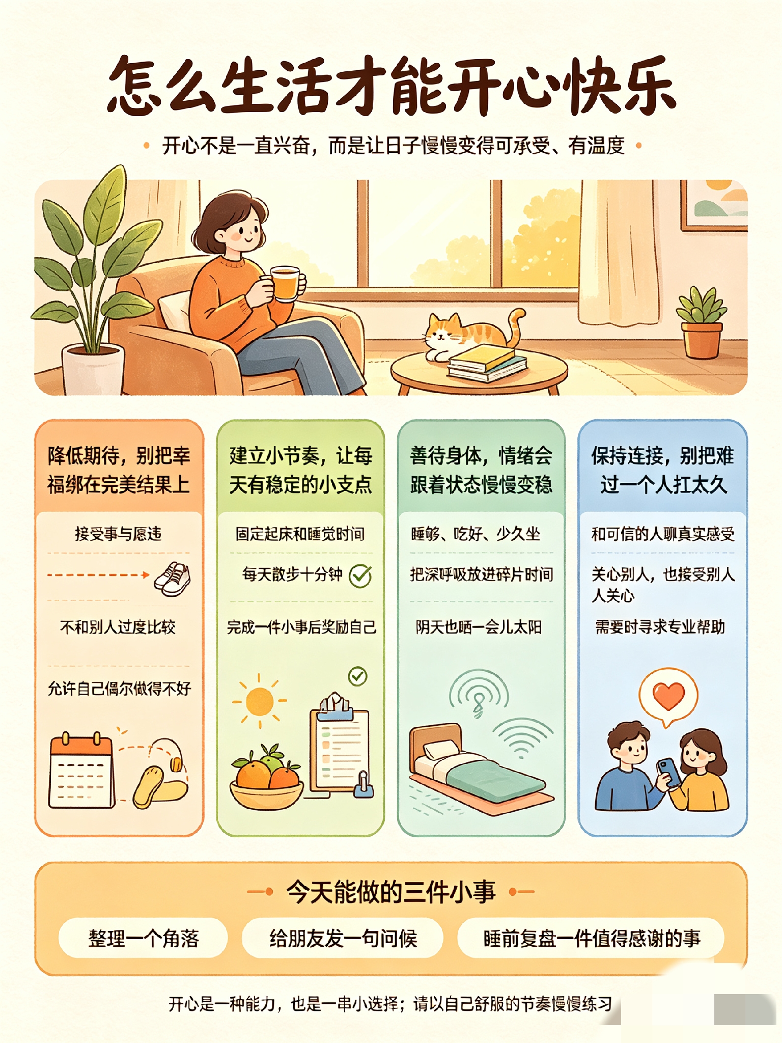 很多人以为，要等有钱了、顺利了，才能过得开心。后来才发