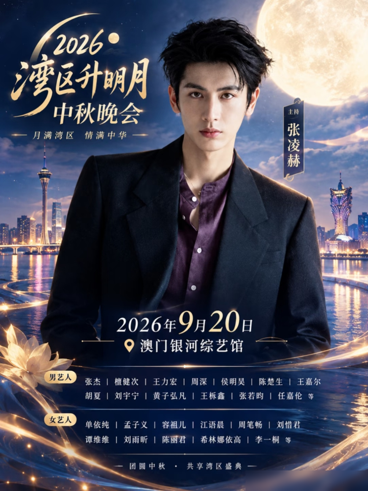 张凌赫又上了，这次是湾区升明月，还是主持加献唱，手里还压着一部《刺棠》。
白玉兰那次，一堆人等着看笑话。非科班，大直播，央视主持人就在旁边站着。结果呢，一张手卡攥得发皱，下台阶都没松开，全程零失误，连东方卫视陈辰都下场说非常稳。
这次更狠，晚会前还有人在吵他粤语行不行。最后串场一出来，腰板挺直，
