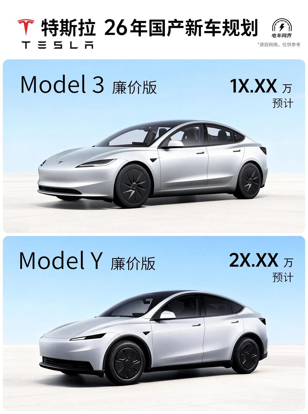 26年国产特斯拉新车规划，廉价版3和Y要来了