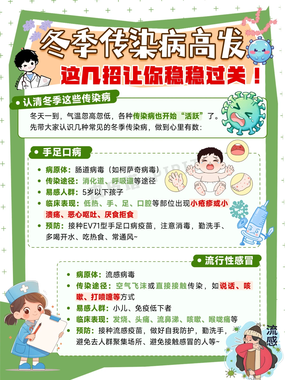 啊切！冬季传染病护理海报PPT不服来战！