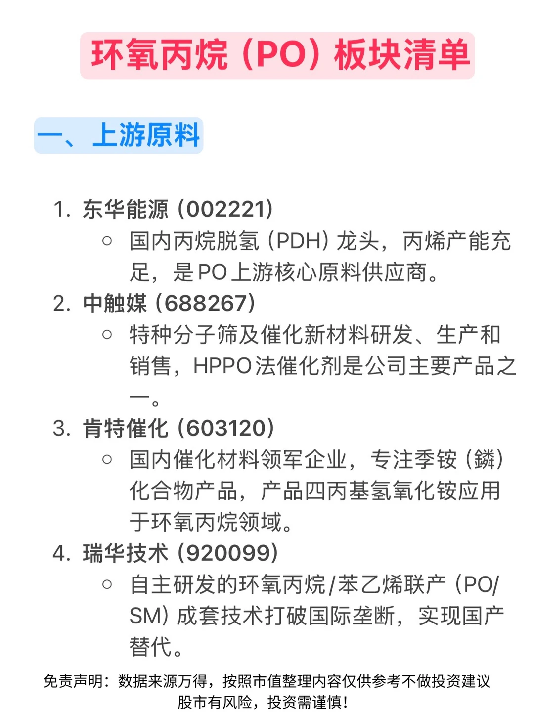 🔥A股环氧丙烷（PO）板块梳理