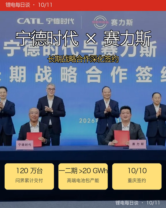 宁德时代与赛力斯签署长期战略协议