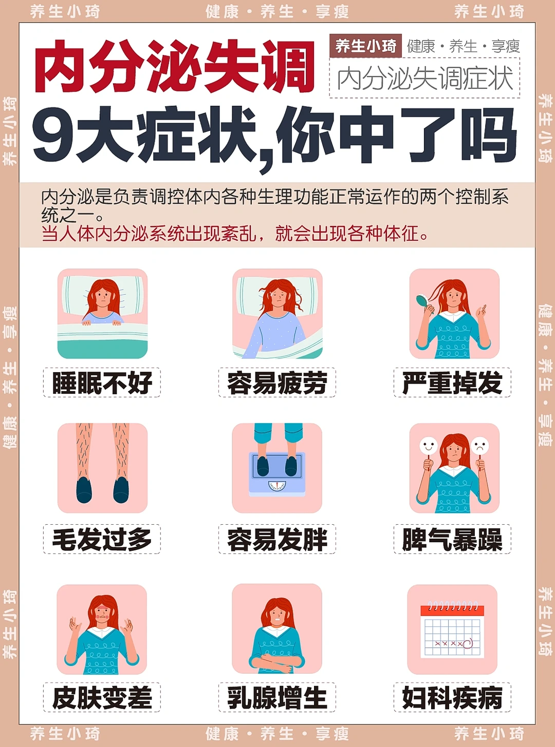 內分泌失调9大症狀中了几条｜月经不准还长痘
