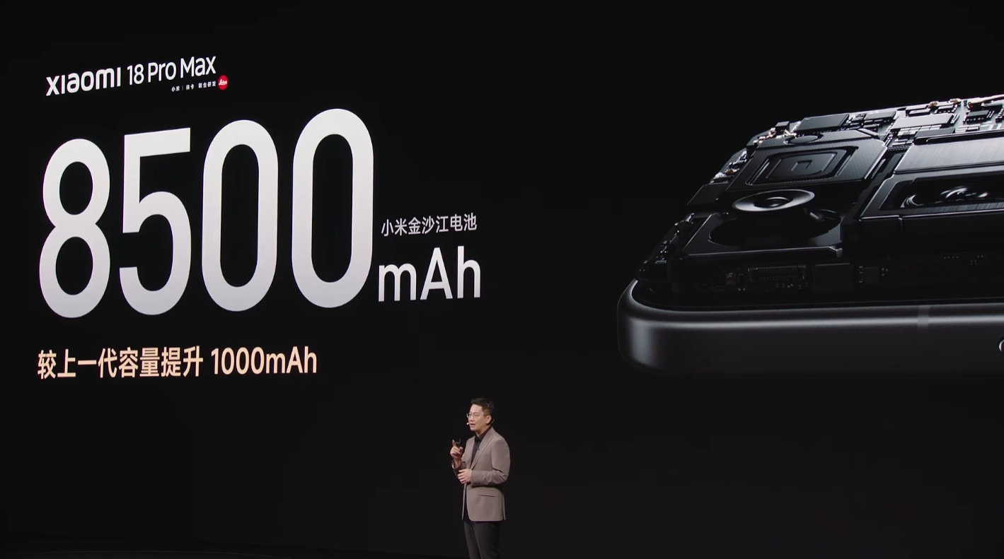 #小米18Pro系列今日发布# 小米18 Pro Max 较上一代电池容量提升 1000mAh，达 8500mAh。 ​