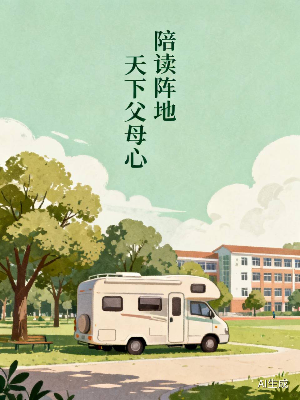 一辆房车静静停靠在离学校几百米的公园旁。这绝不是什么自驾游的浪漫打卡，这是一位母亲倾尽全力打造的陪读阵地。天下父母心，古往今来皆是这般炽热滚烫。学区房租金高昂令人咋舌，普通家庭望而却步，这位母亲另辟蹊径，买下房车安营扎寨。清晨孩子只需溜达几百米便能踏入校门，早晚高峰通勤的折磨荡然无存。省下的两三个小