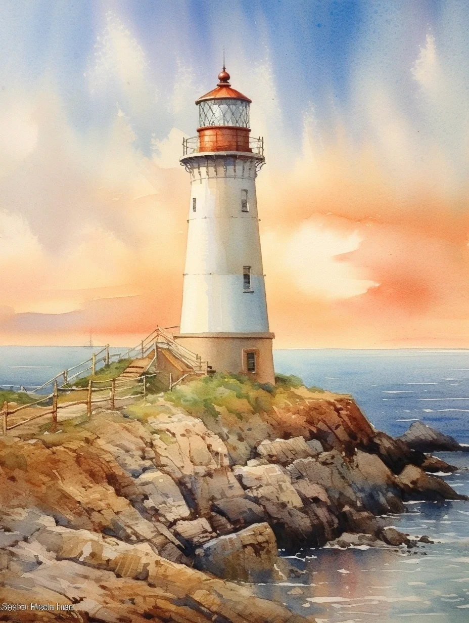 AI水彩：灯塔