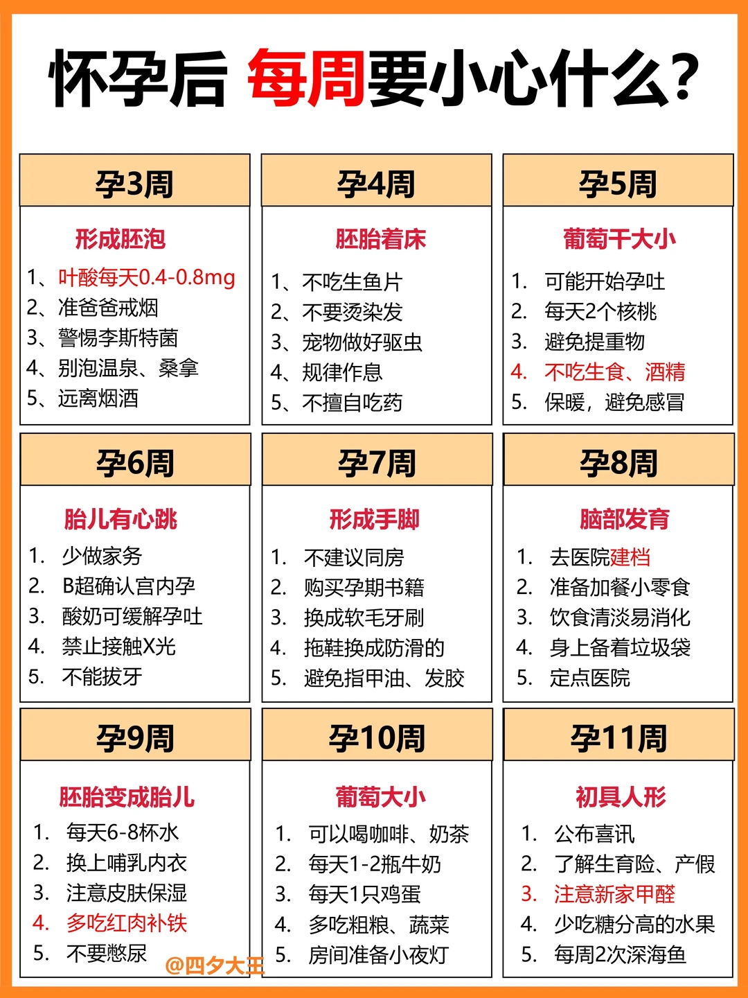 怀孕40周，每周都要小心些什么⁉️