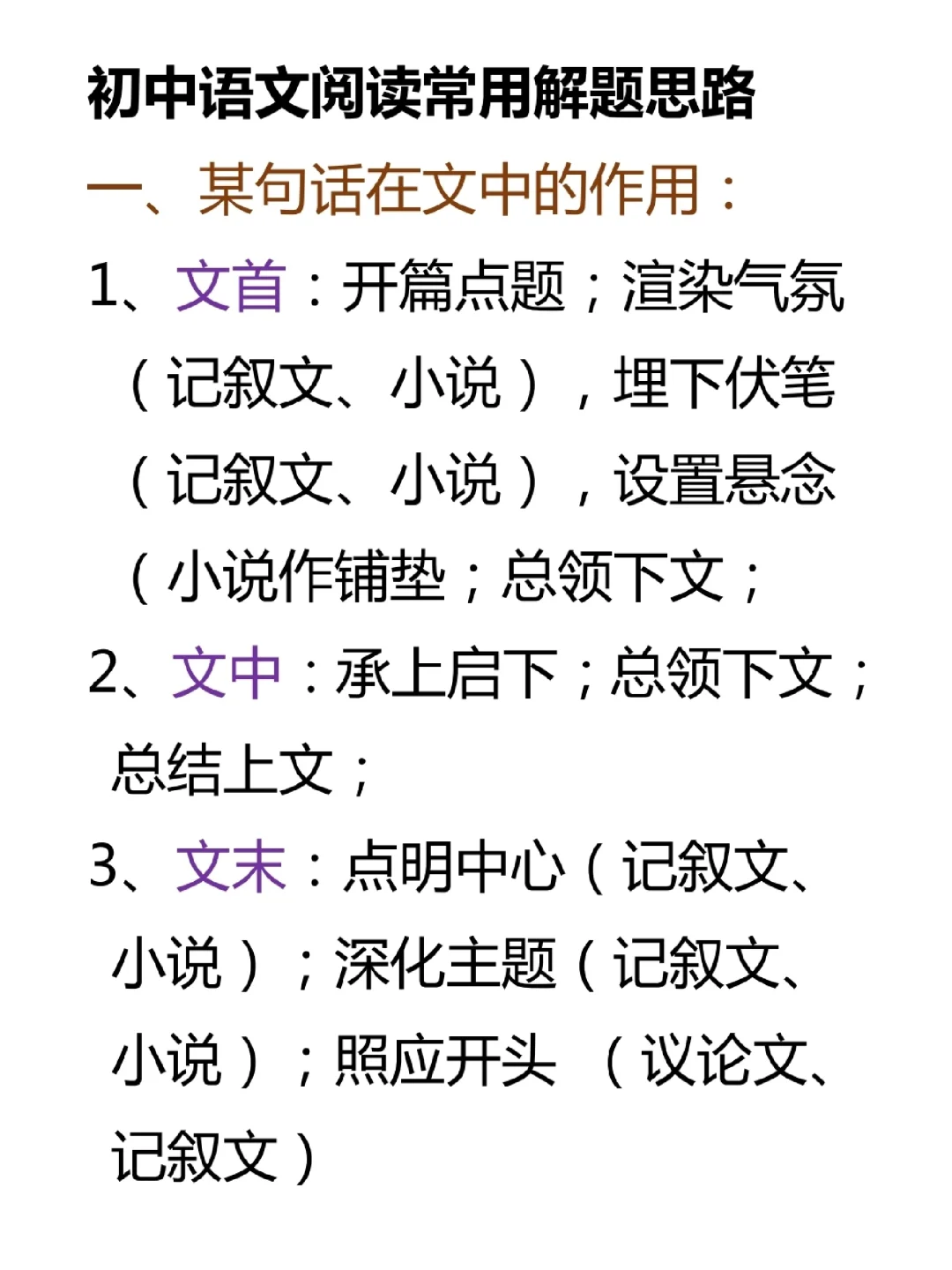 初中语文阅读分析常用方法整理
