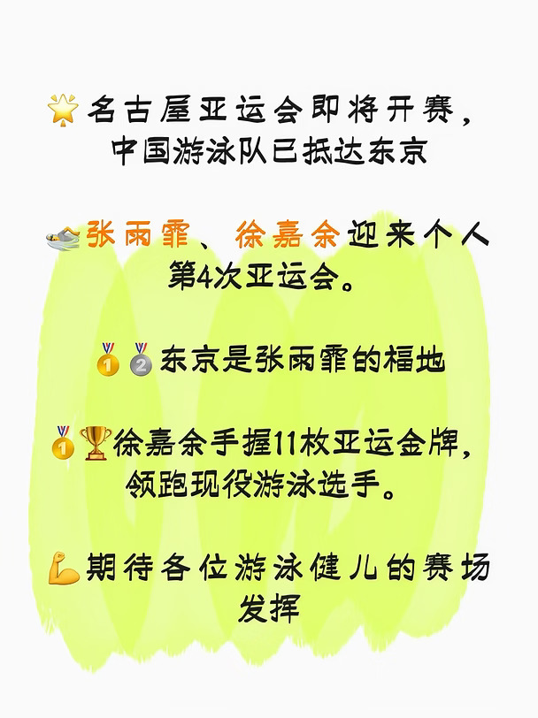 名古屋亚运会前瞻｜张雨霏徐嘉余第四次征战