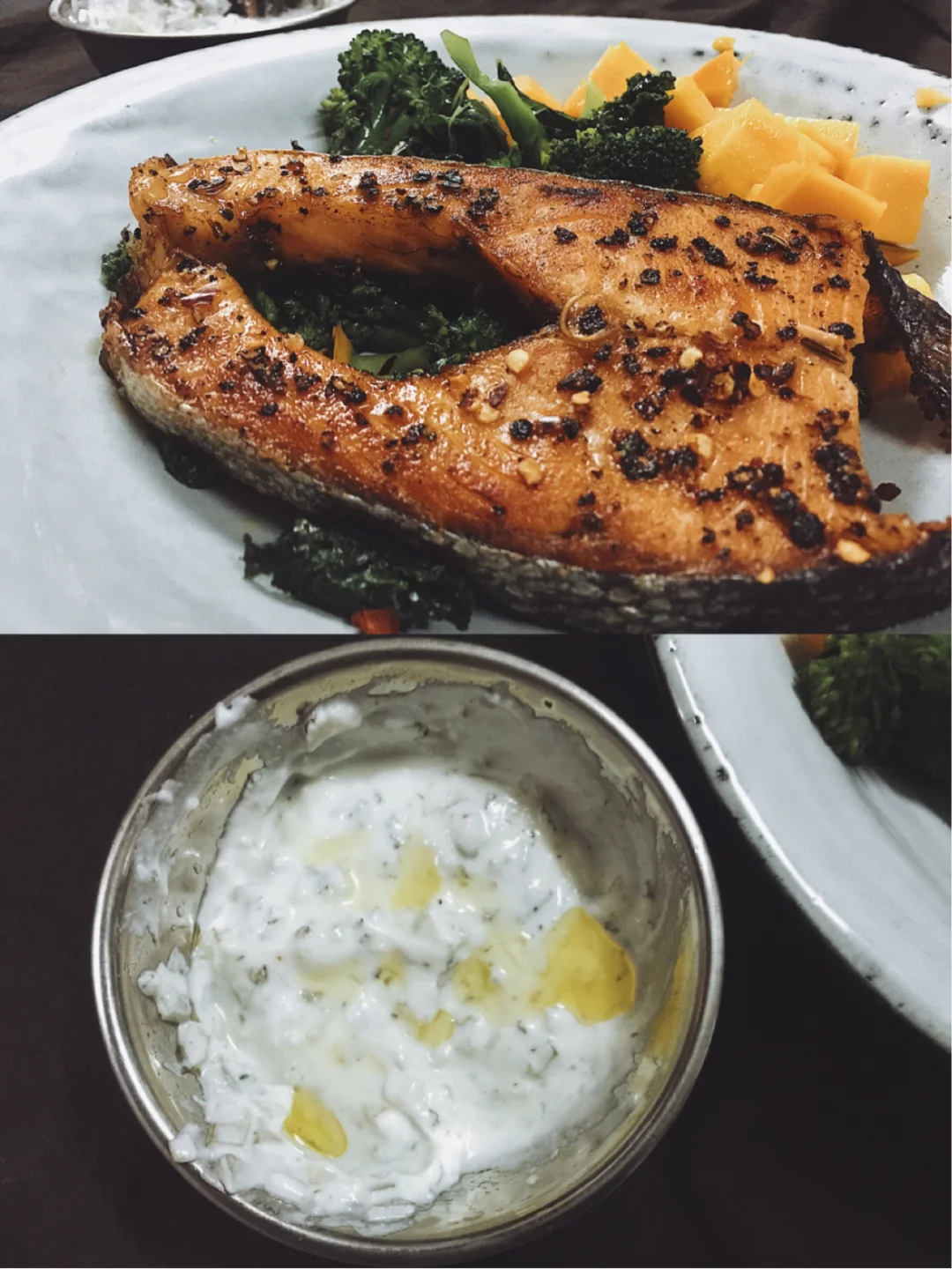 Dinner☀️｜🐟香煎三文鱼沙拉- 希腊酸奶酱