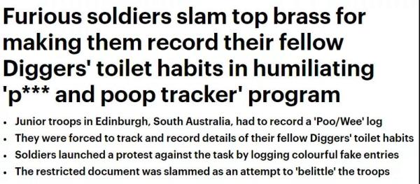澳軍又曝醜惡內幕, 士兵竟被要求記錄同伴“如廁習慣”-圖3