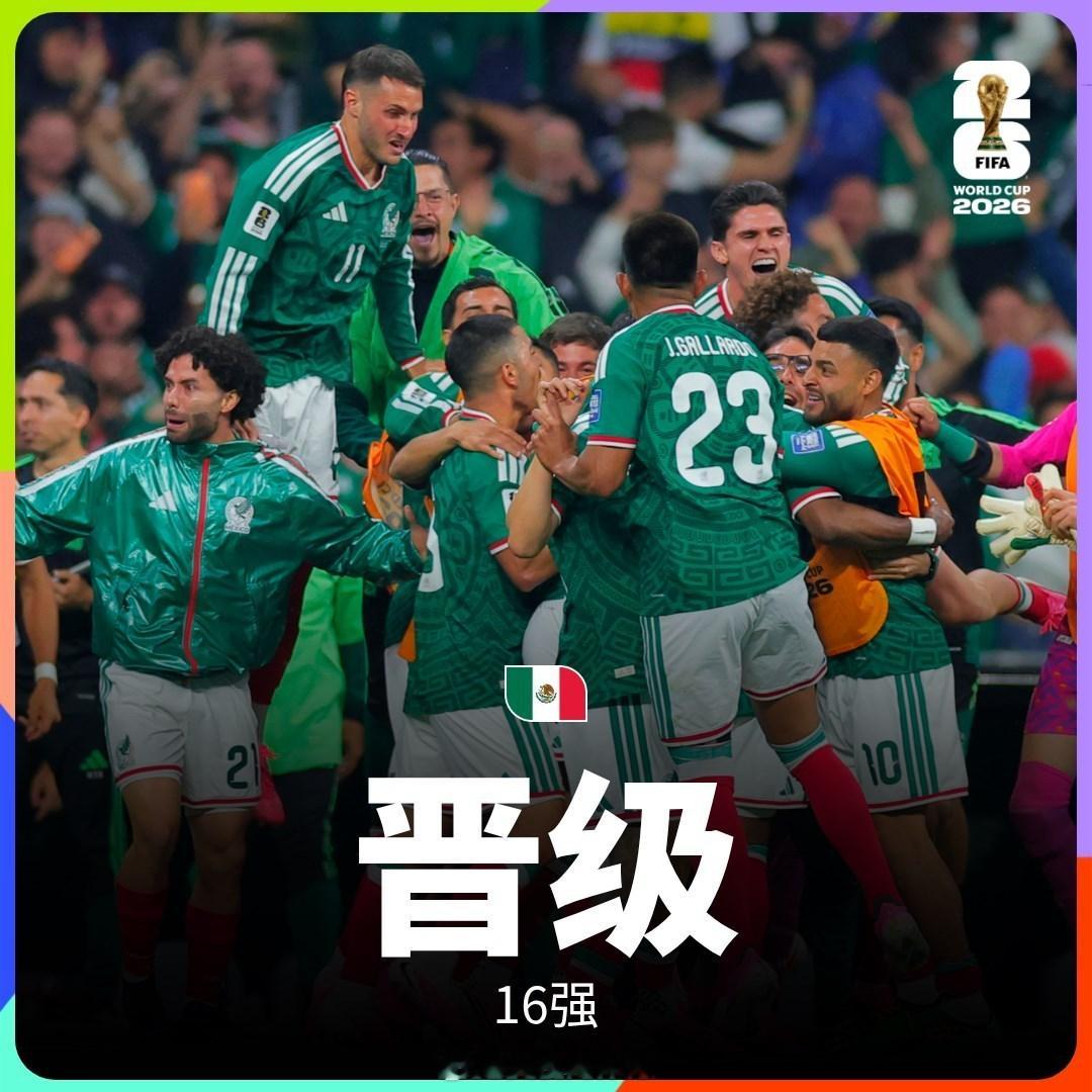 美加墨世界杯1/16决赛，墨西哥2-0战胜厄瓜多尔，晋级16强。基尼奥...