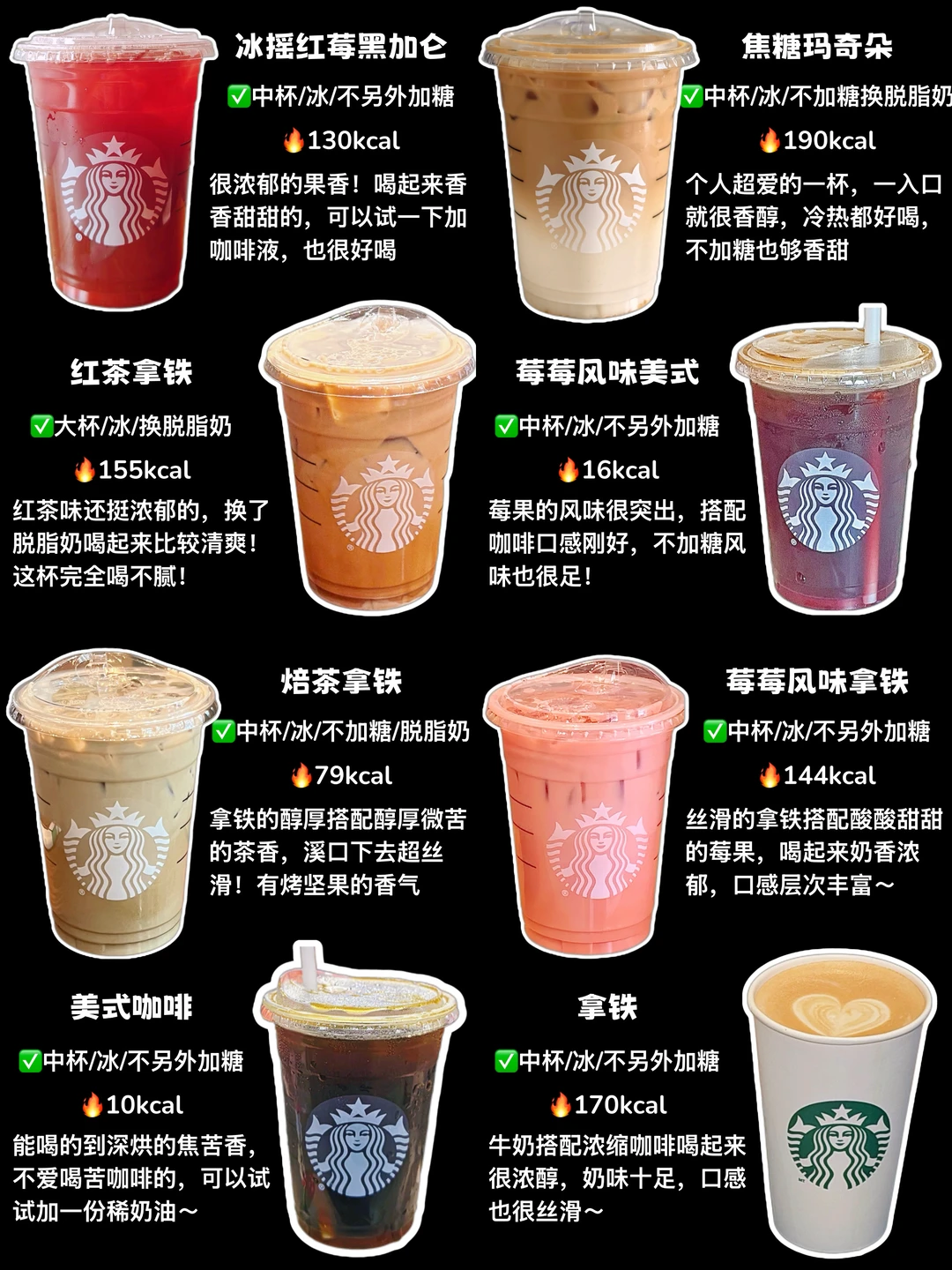 🔥星巴克低卡咖啡合集‼️200卡以内㊙️巨好喝