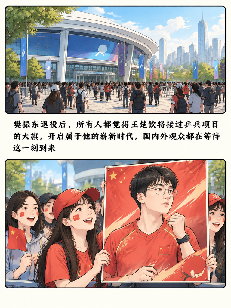 谁能想到，刚被全网喊着要接棒樊振东开启新时代的王楚钦，亚运会上直接输得连响都没了连输几场都是毫无反抗的干净利落，男单更是04栽在林诗栋手里。

那边厢林诗栋拿了男单混双男双三枚金牌，分量最重的那个站台上他却笑不出来。

只因看台上王楚钦的粉丝围着他骂没让金牌，还有网友笑他要去德国找樊振东，这波反转，