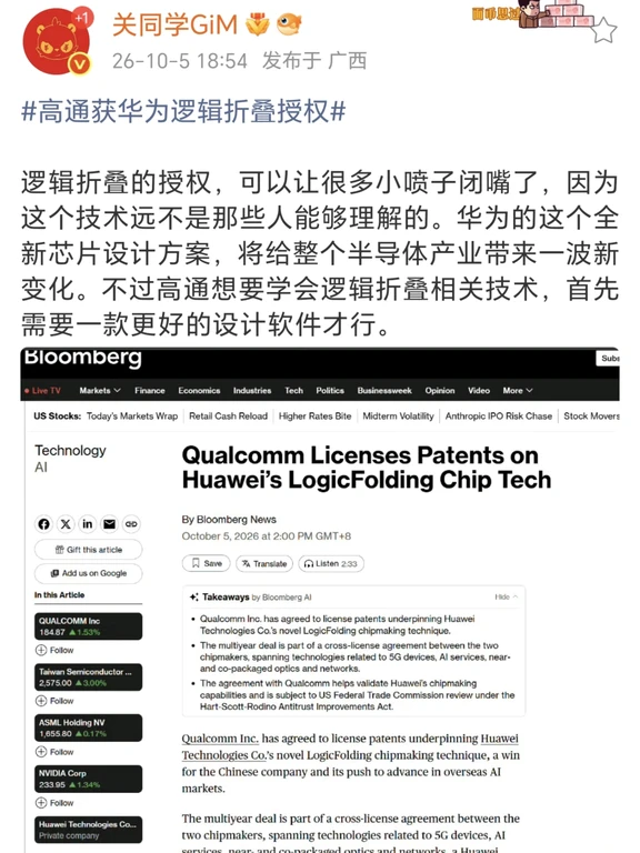 中国人能飞！ 高通向华为取得芯片折叠授权