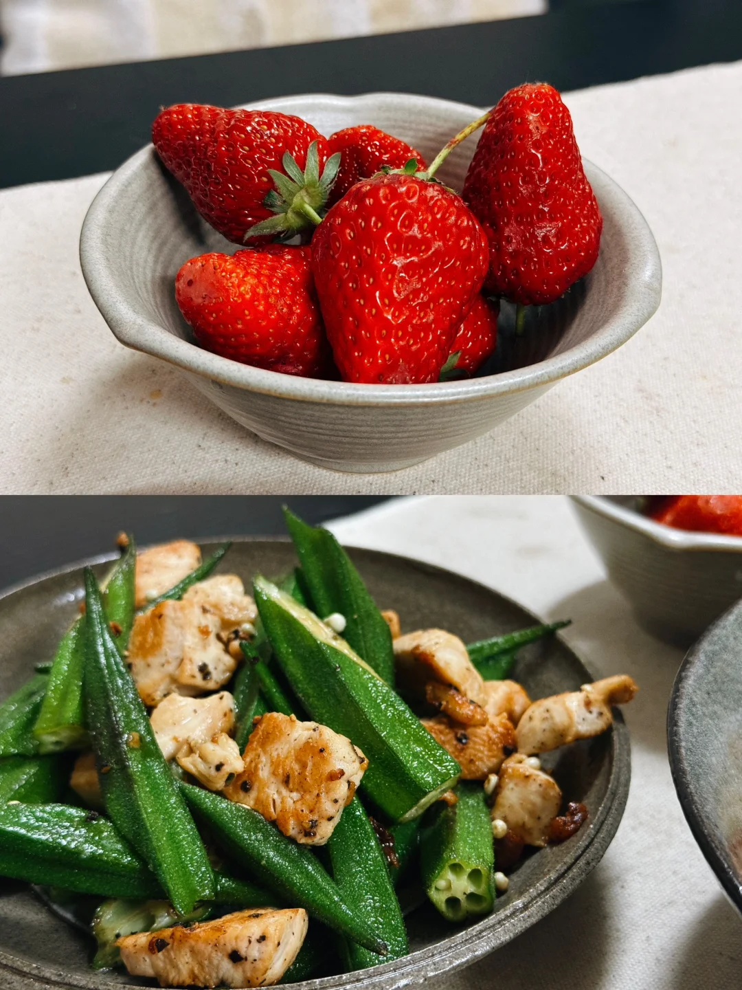 简单吃点🥢｜🥬秋葵炒鸡腿肉🥚咸蛋黄蛋炒饭
