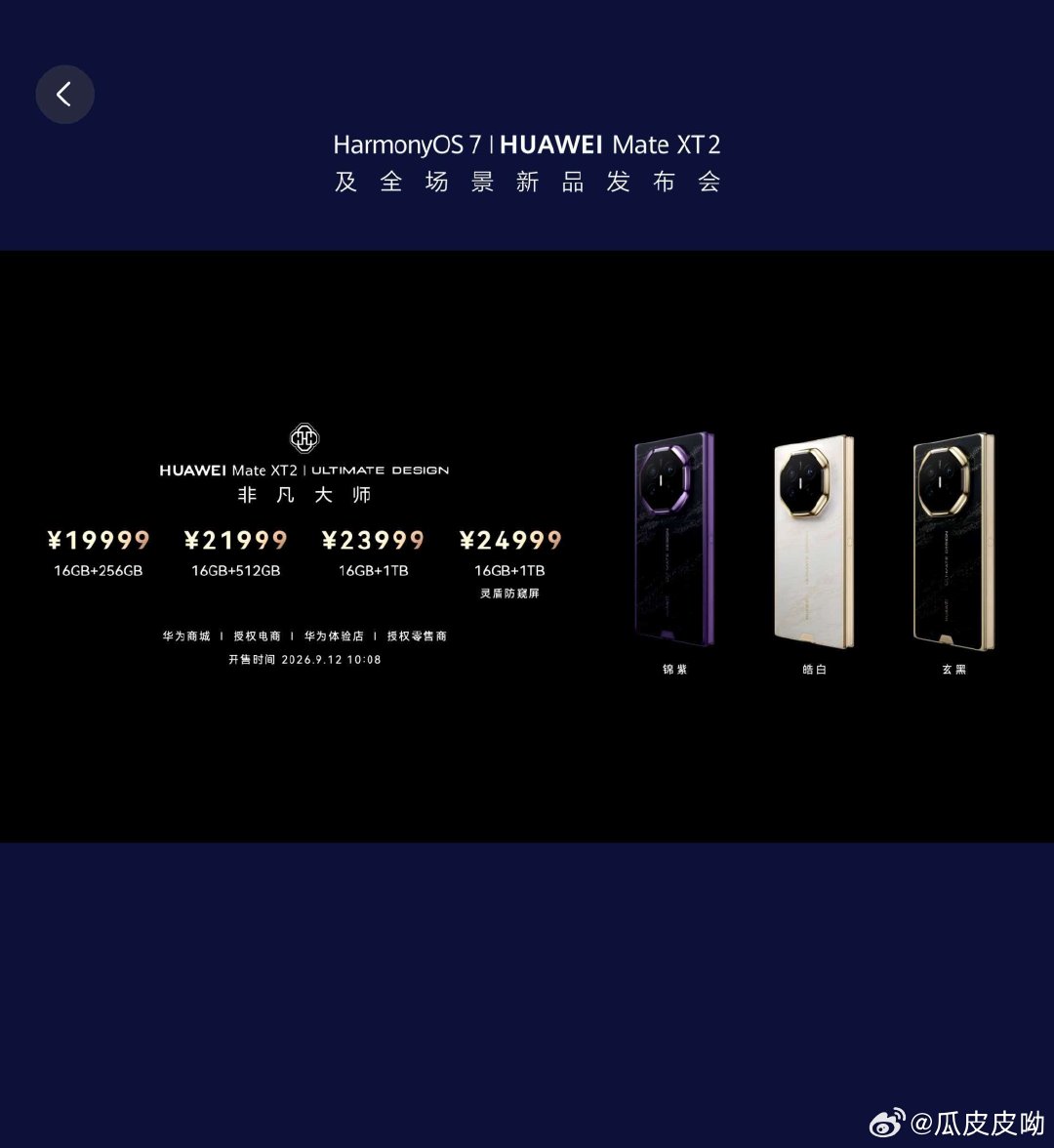 华为新款三折叠XT2发布，价格比XTs贵2000，和XT保持一致，这价格你买不买？ ​