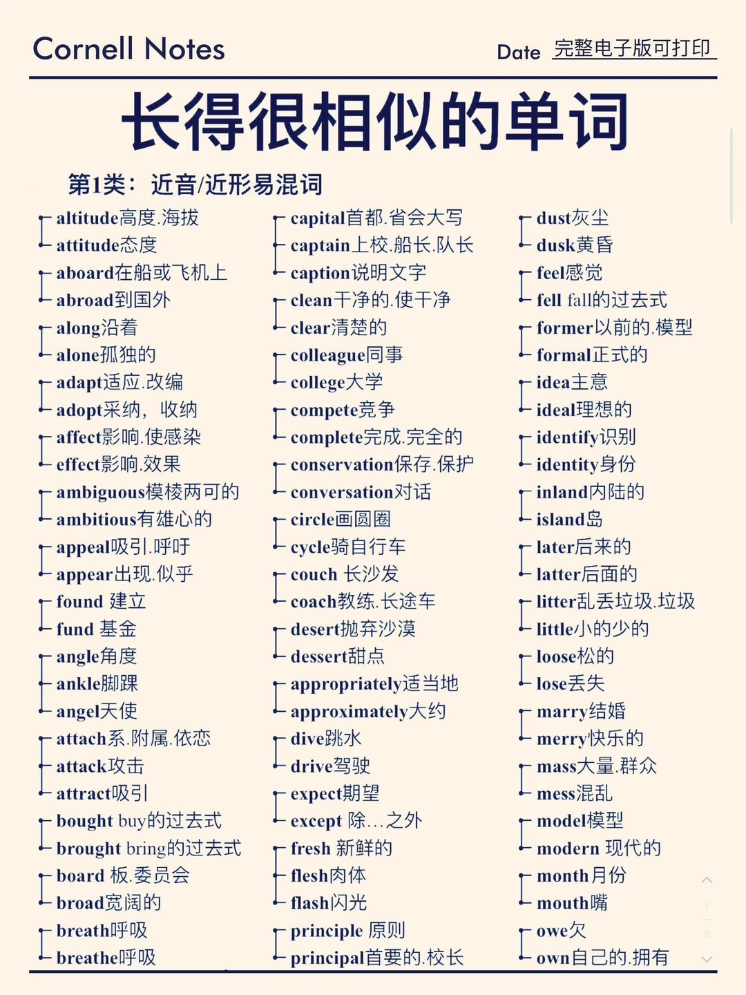 一次性消灭！长的好相似的易混词！共100组！