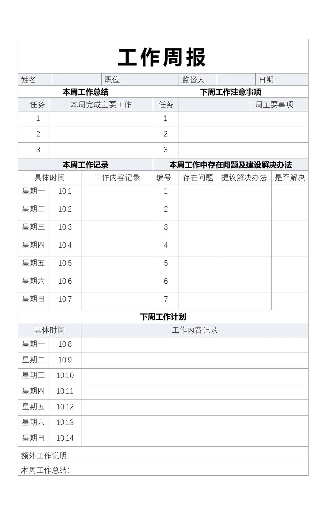工作周报，会议纪要，周例会通知