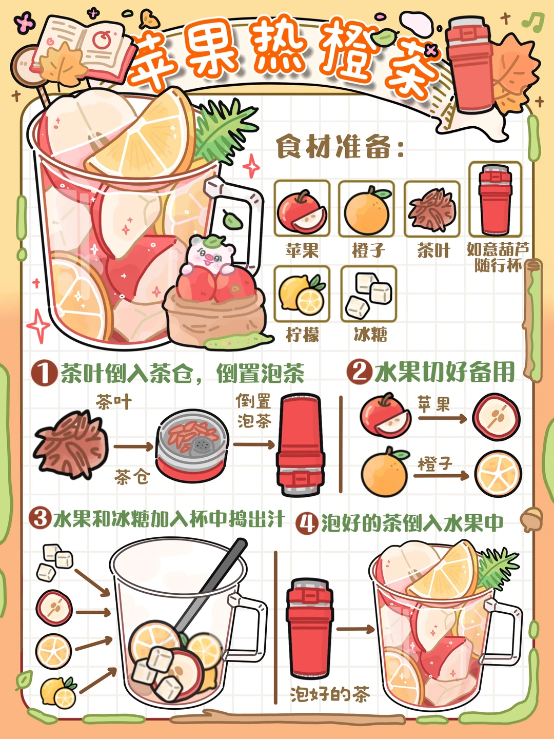 手绘食谱🍎｜办公室💼免开🔥邪修秋冬热饮🍵