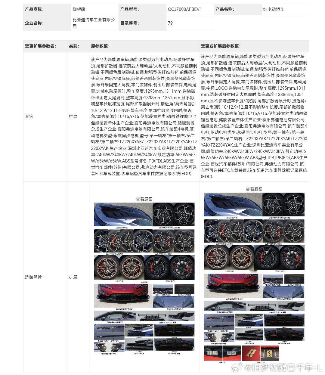 仰望U9新增变更扩展
QCJ7000AFBEV1（图一是变更前图二是变更后）新增字标,LOGO选装 ​