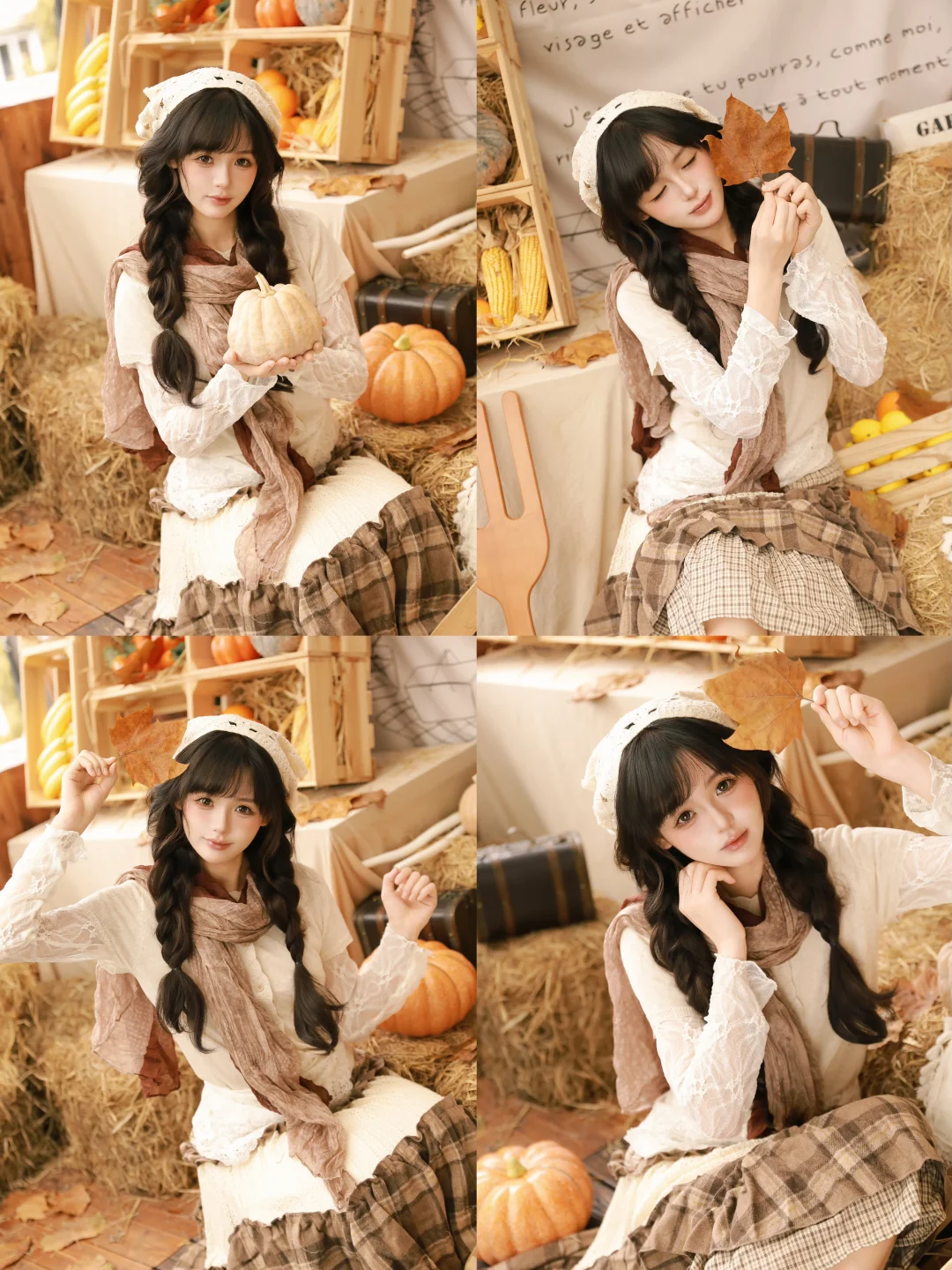 🎃日系清新元气甜妹少女秋天氛围感拍照姿势