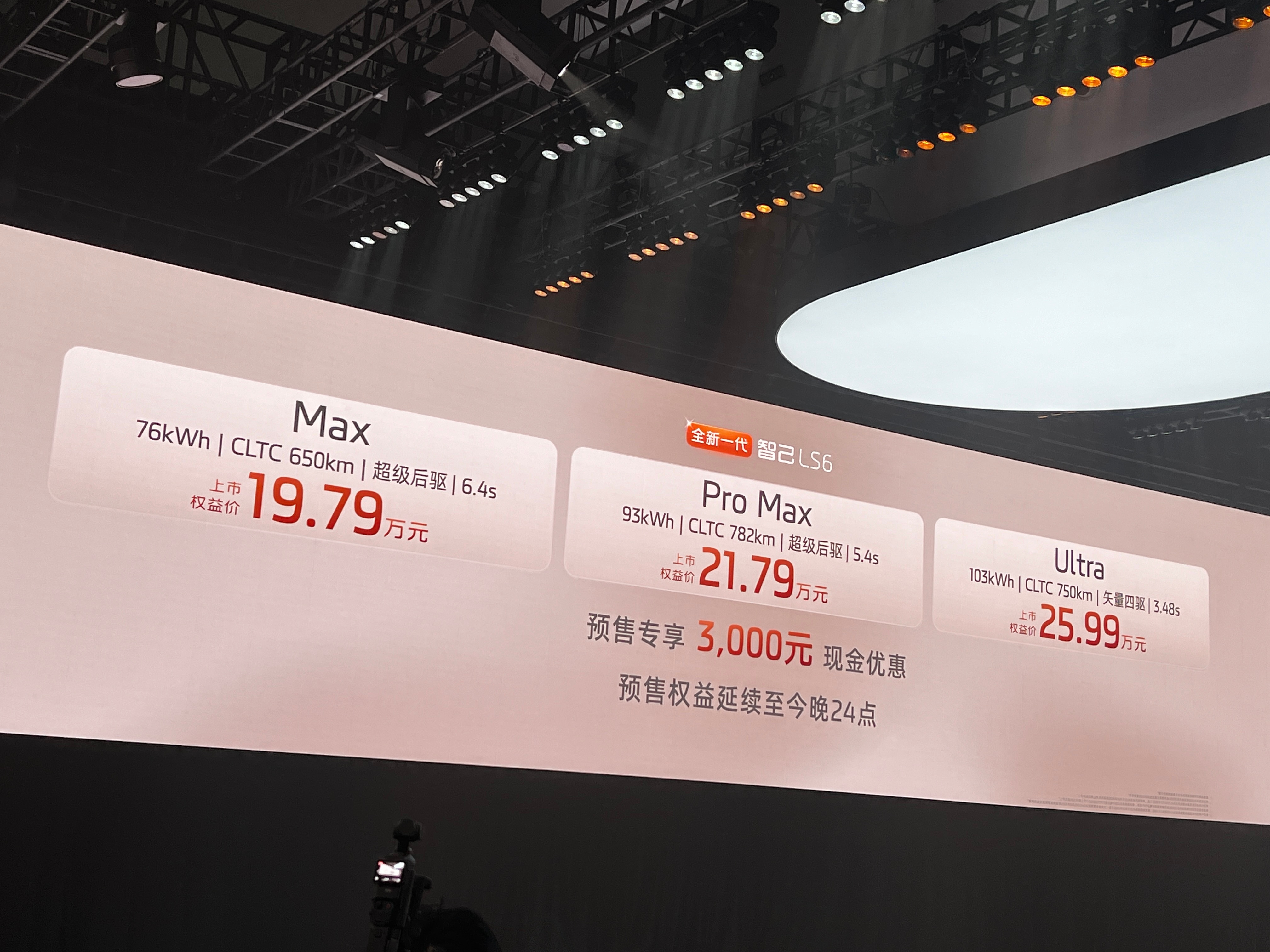 #新车划重点##全新智己LS6售价19.79万起#9月23日，全新智己LS6正式上市，推出Max、Pro Max、Ultra三款纯电车型，上市权益价：19.79万—25.99万，新车定位全线控大五座SUV，是继新款L6之后又一款基于“NEXT·2028”战略打造的车型。全系标配 NEO 三电架构、全线控灵蜥底盘、IM CLAW 智能体、超级头等舱， ​
